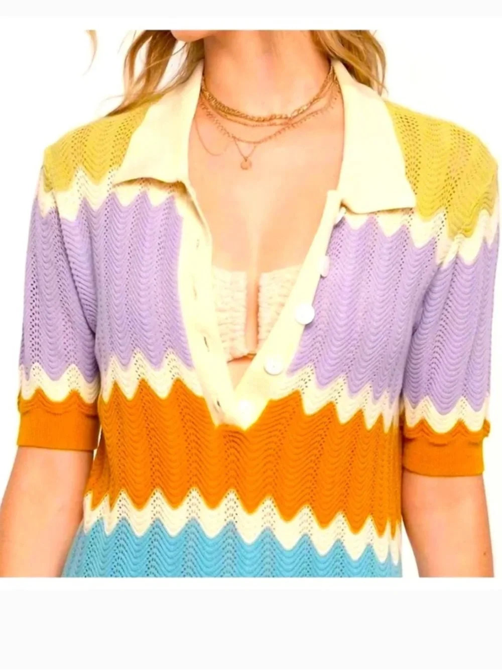 Heartloom Chevron Pointelle Knit Cardigan Sweater Multicolor Size S NWT